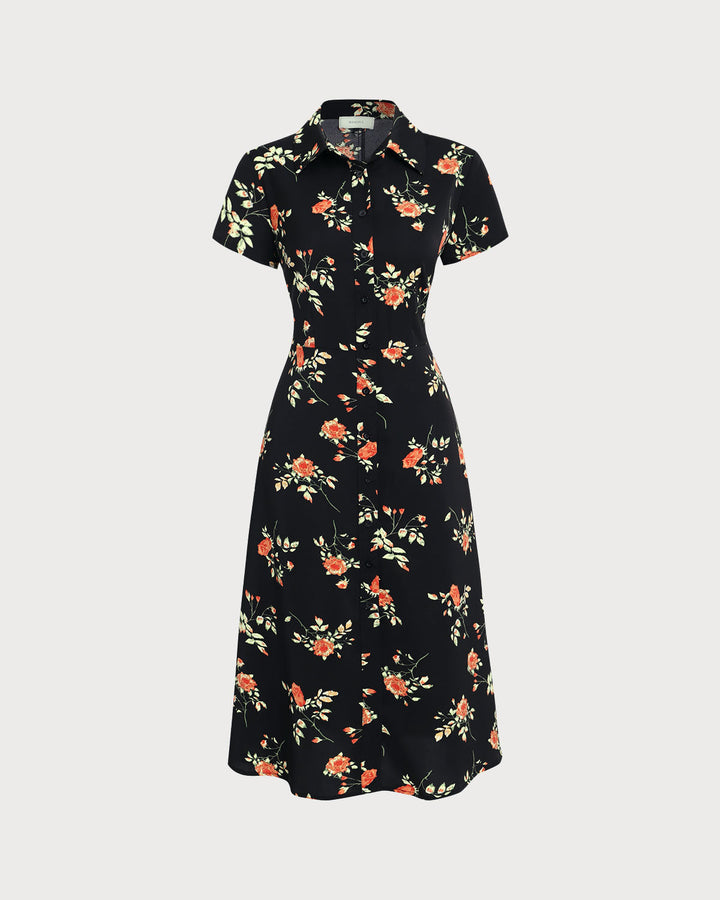 Glória - Vestido Midi Preto Floral