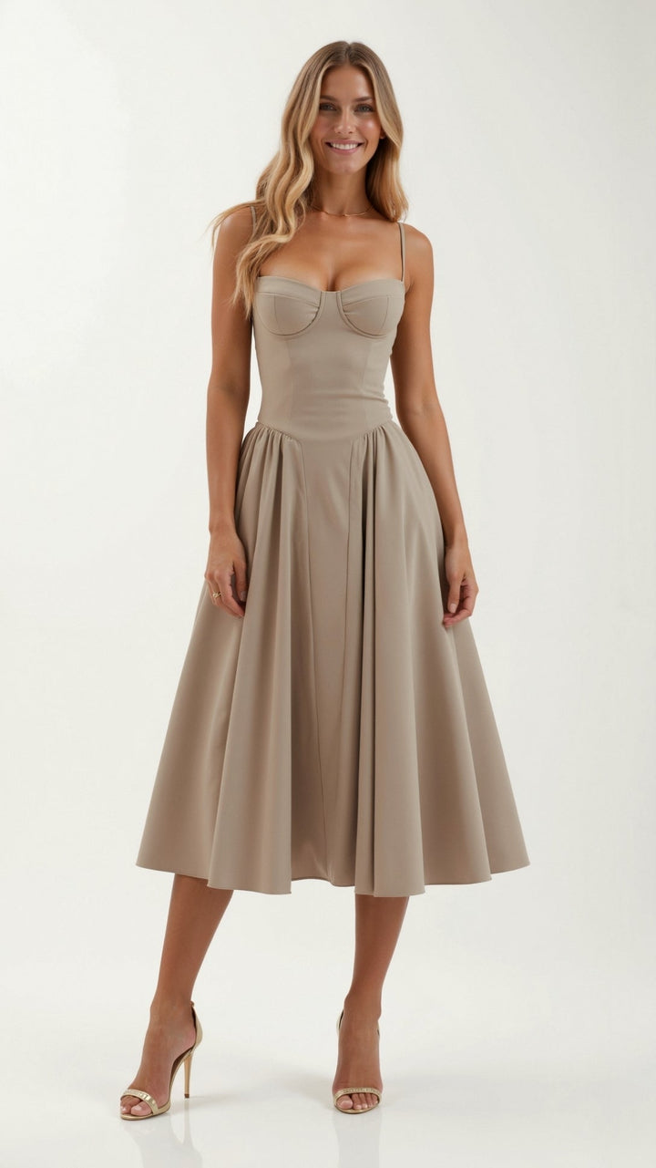 Odete - Vestido midi corpete estruturado