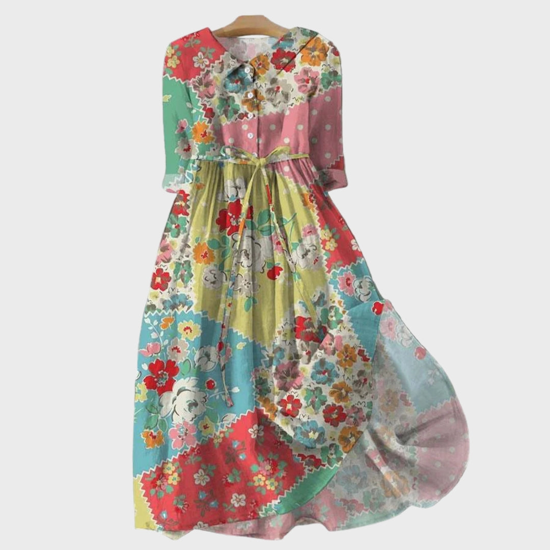Vestido Floral Colorido Patchwork