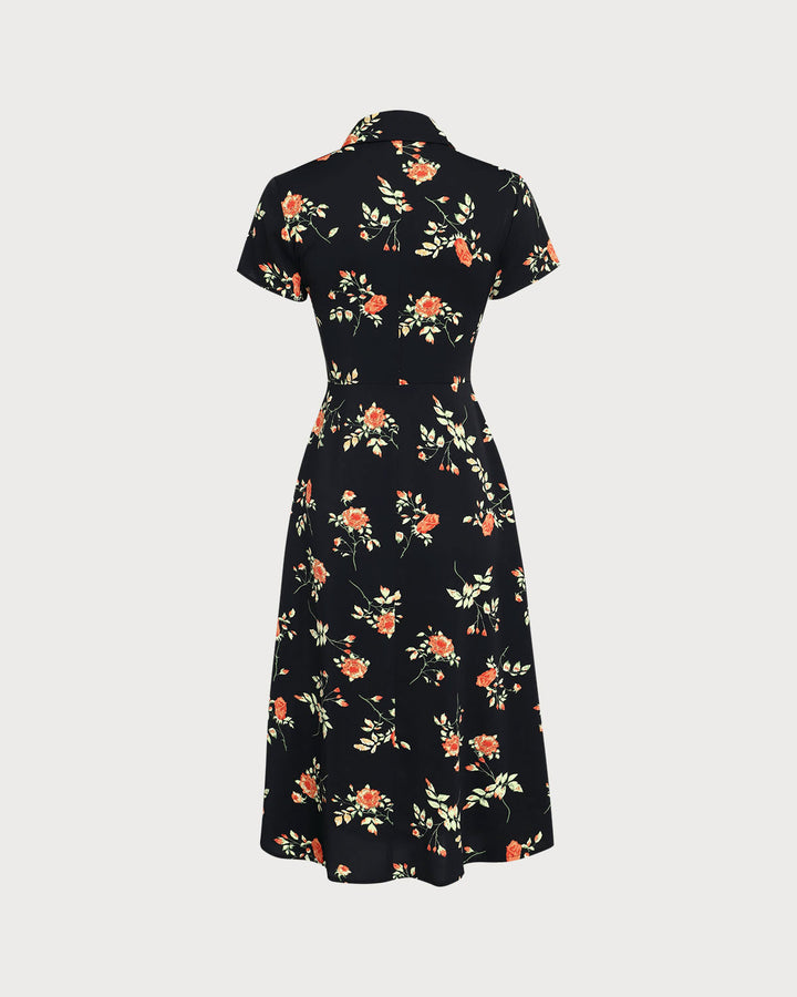 Glória - Vestido Midi Preto Floral