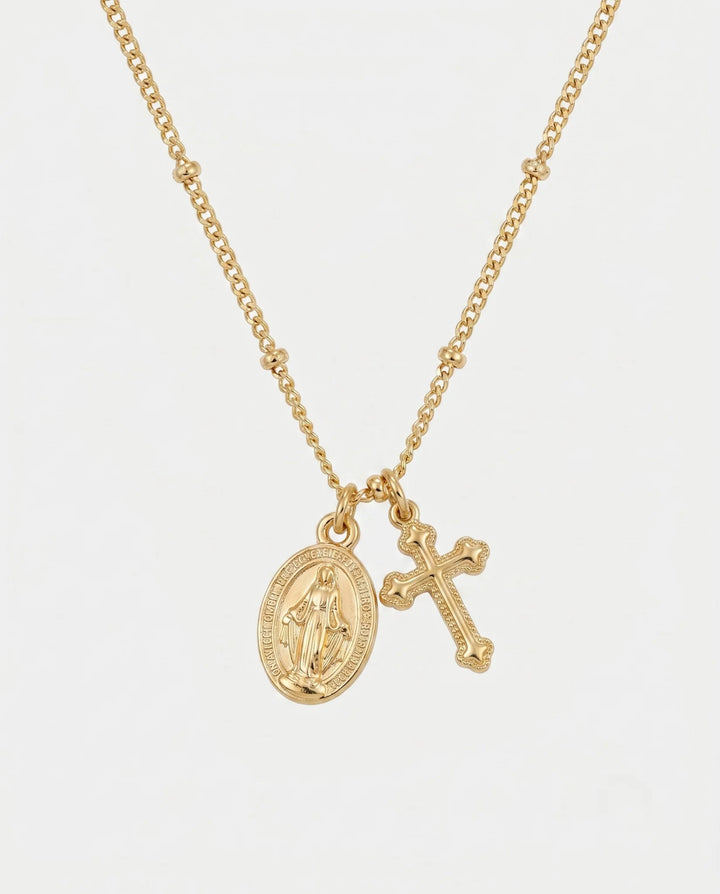 Colar de Fé com Cruz e Medalha