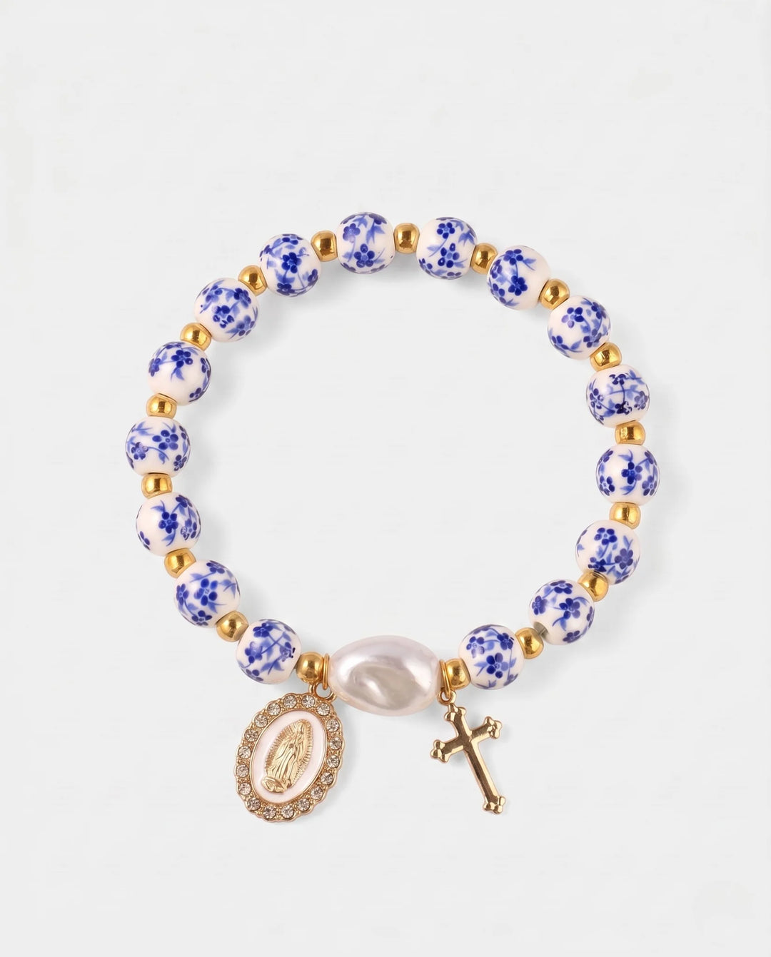 Pulseira Pérolas de Azulejo e Cruz