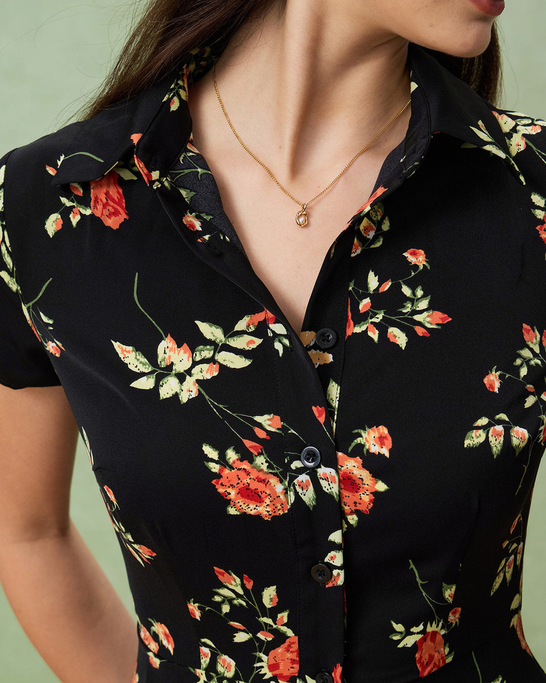 Glória - Vestido Midi Preto Floral