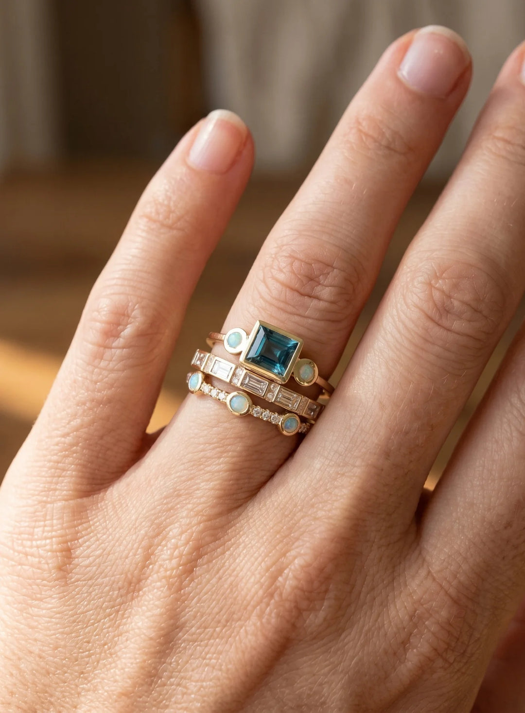 Conjunto de Anéis Elegância Azul