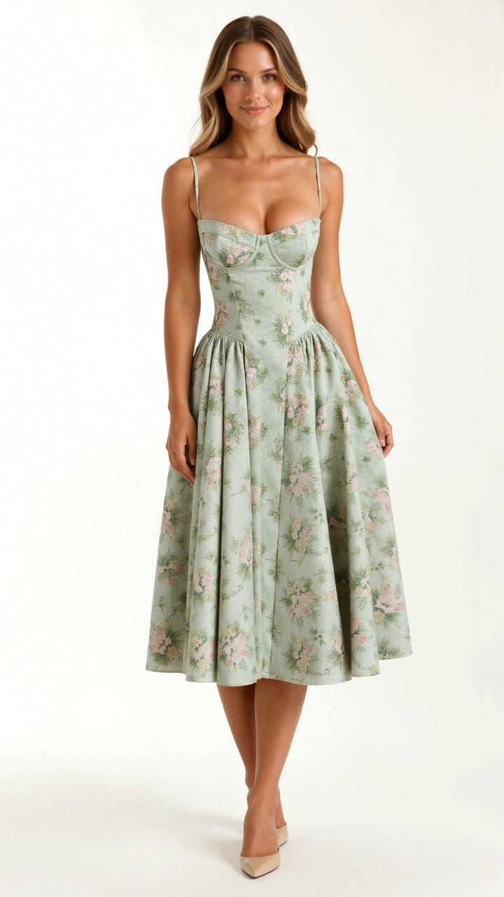 Odete - Vestido midi corpete estruturado