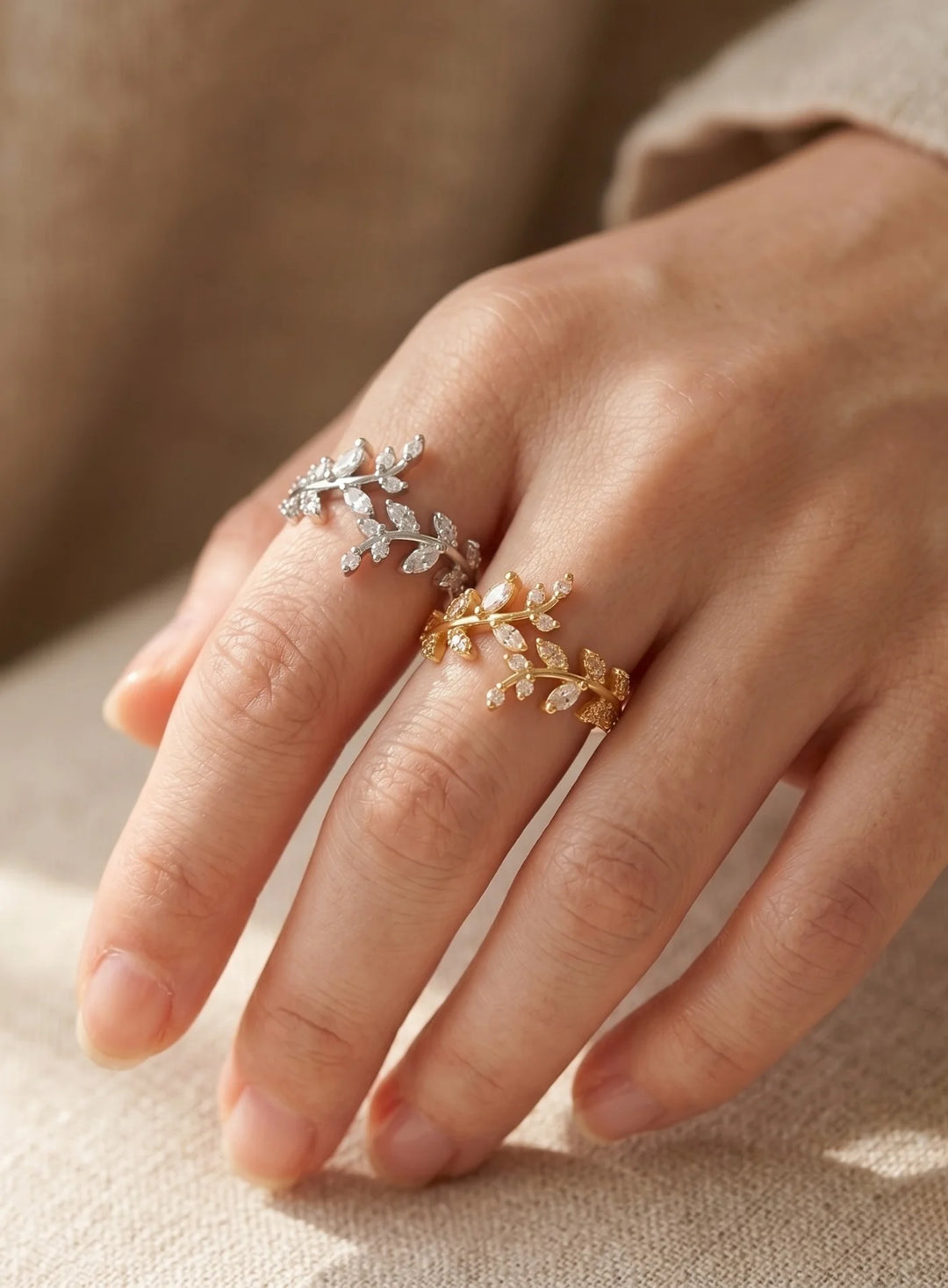 Conjunto de Anéis Folhas