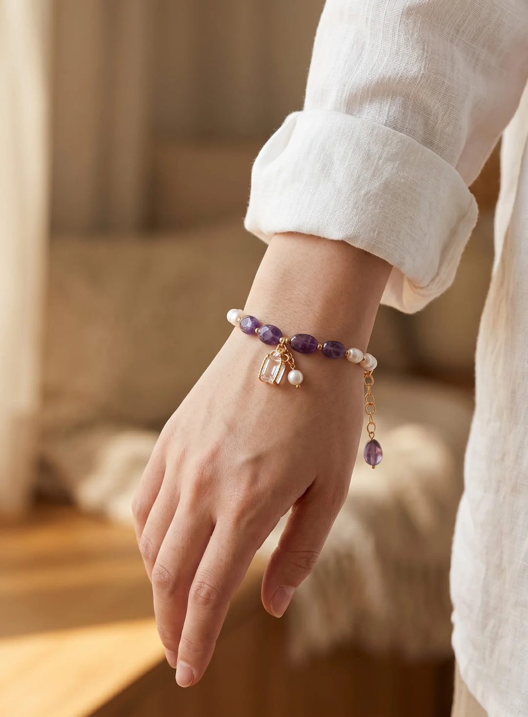 Pulseira Pérola e Ametista