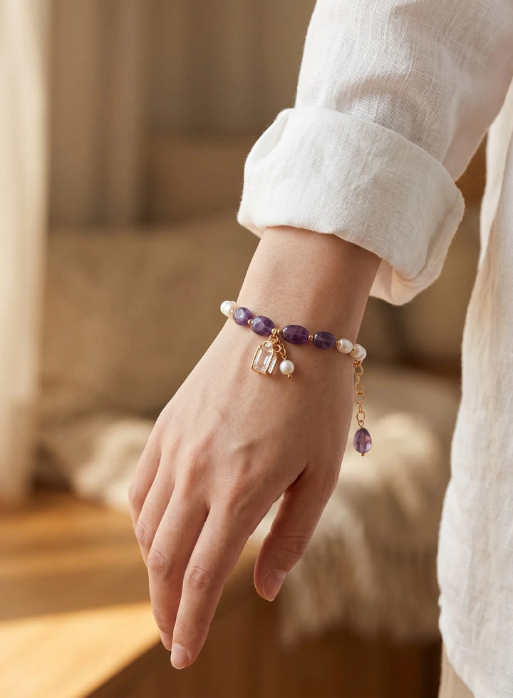 Pulseira Pérola e Ametista