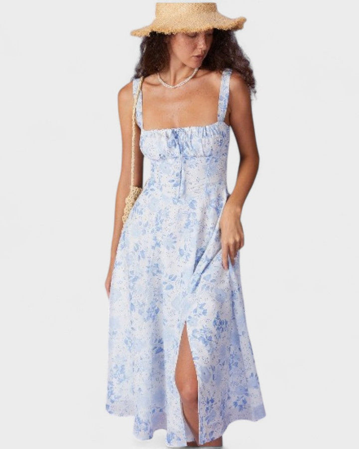 Renata - Vestido Midi Azul Floral