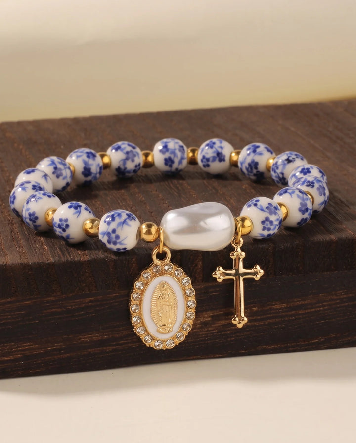 Pulseira Pérolas de Azulejo e Cruz