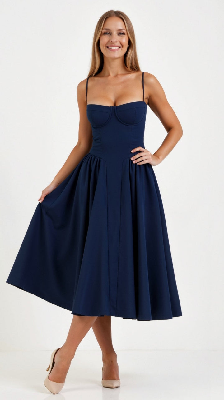 Odete - Vestido midi corpete estruturado