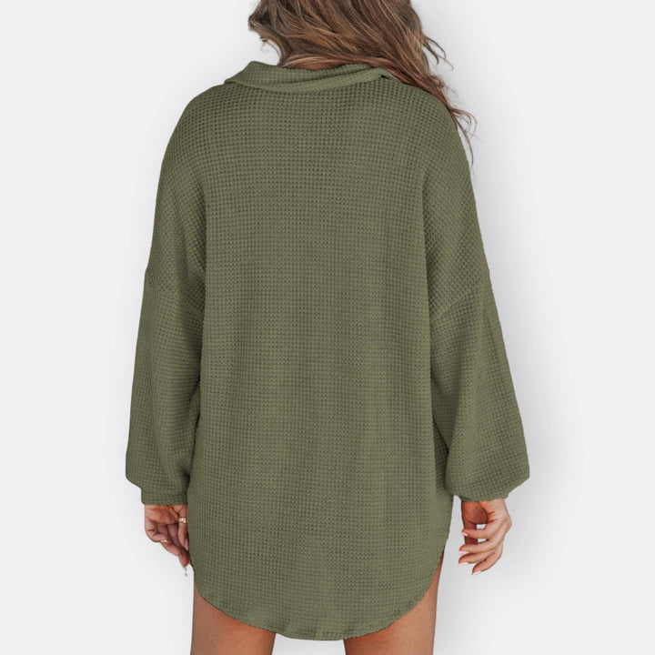 Inês - Blusa Túnica Leve Decote V com Botões