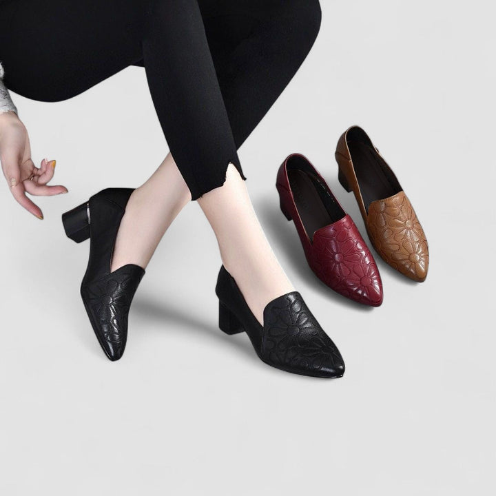 Olene - Sapatos de Salto em Pele Vegan com Bordado Suave