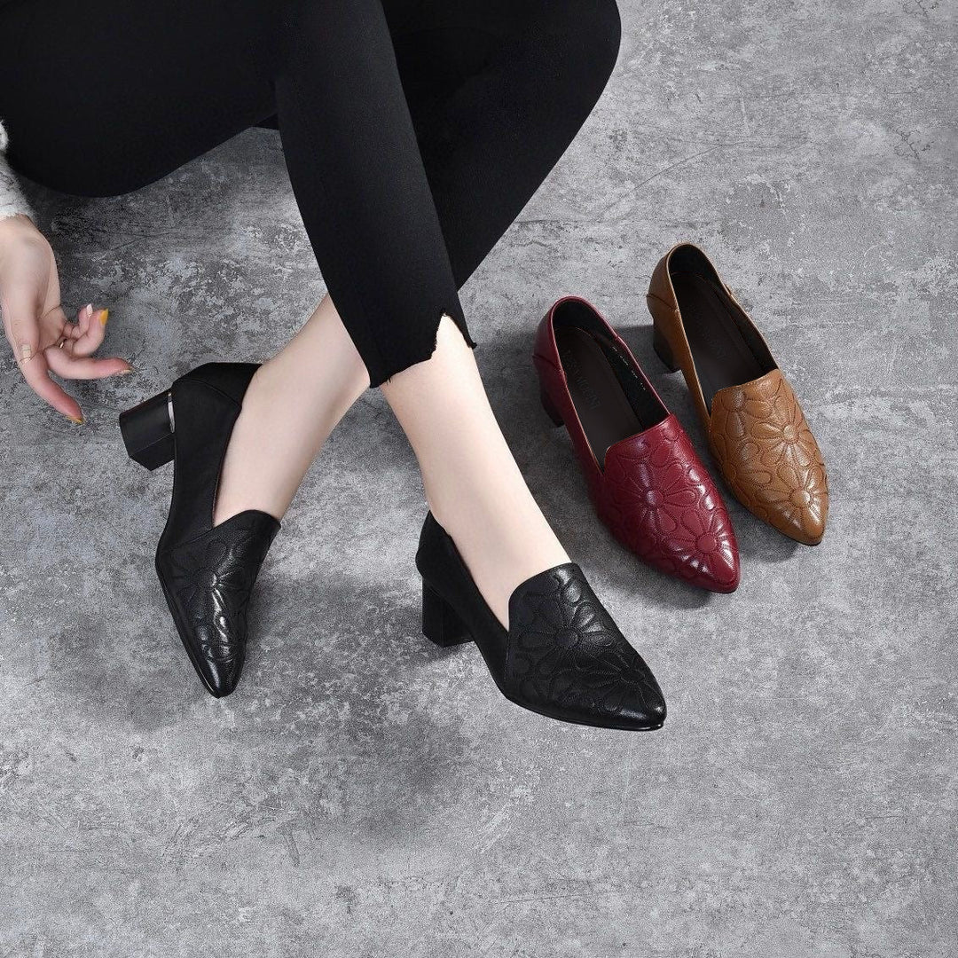Olene - Sapatos de Salto em Pele Vegan com Bordado Suave