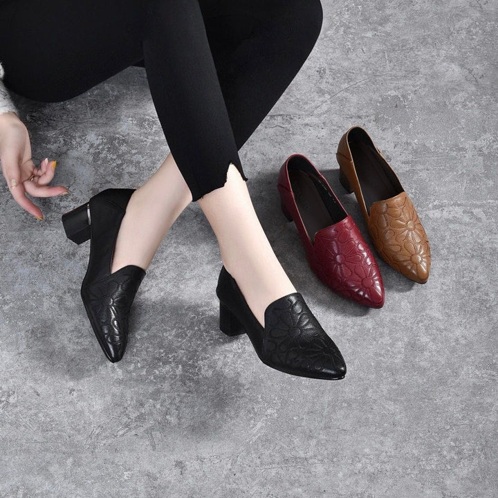 Olene - Sapatos de Salto em Pele Vegan com Bordado Suave