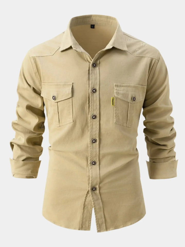 Camisa de Mistura de Denim - Botões