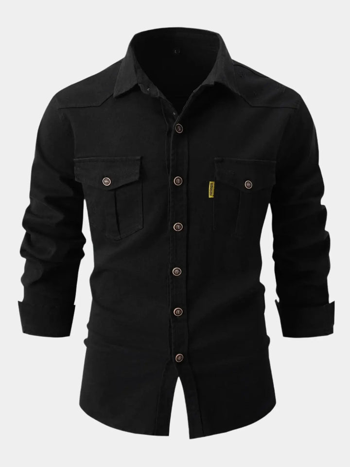 Camisa de Mistura de Denim - Botões
