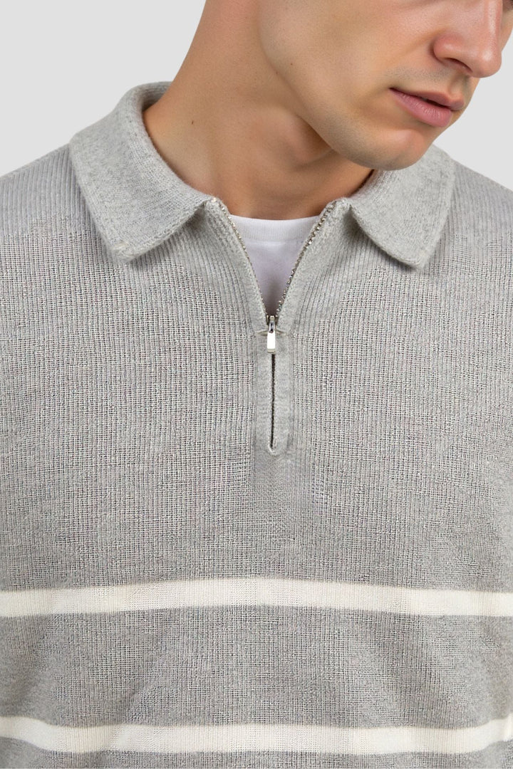 Constantino - Sweater Meio Zíper Listrado