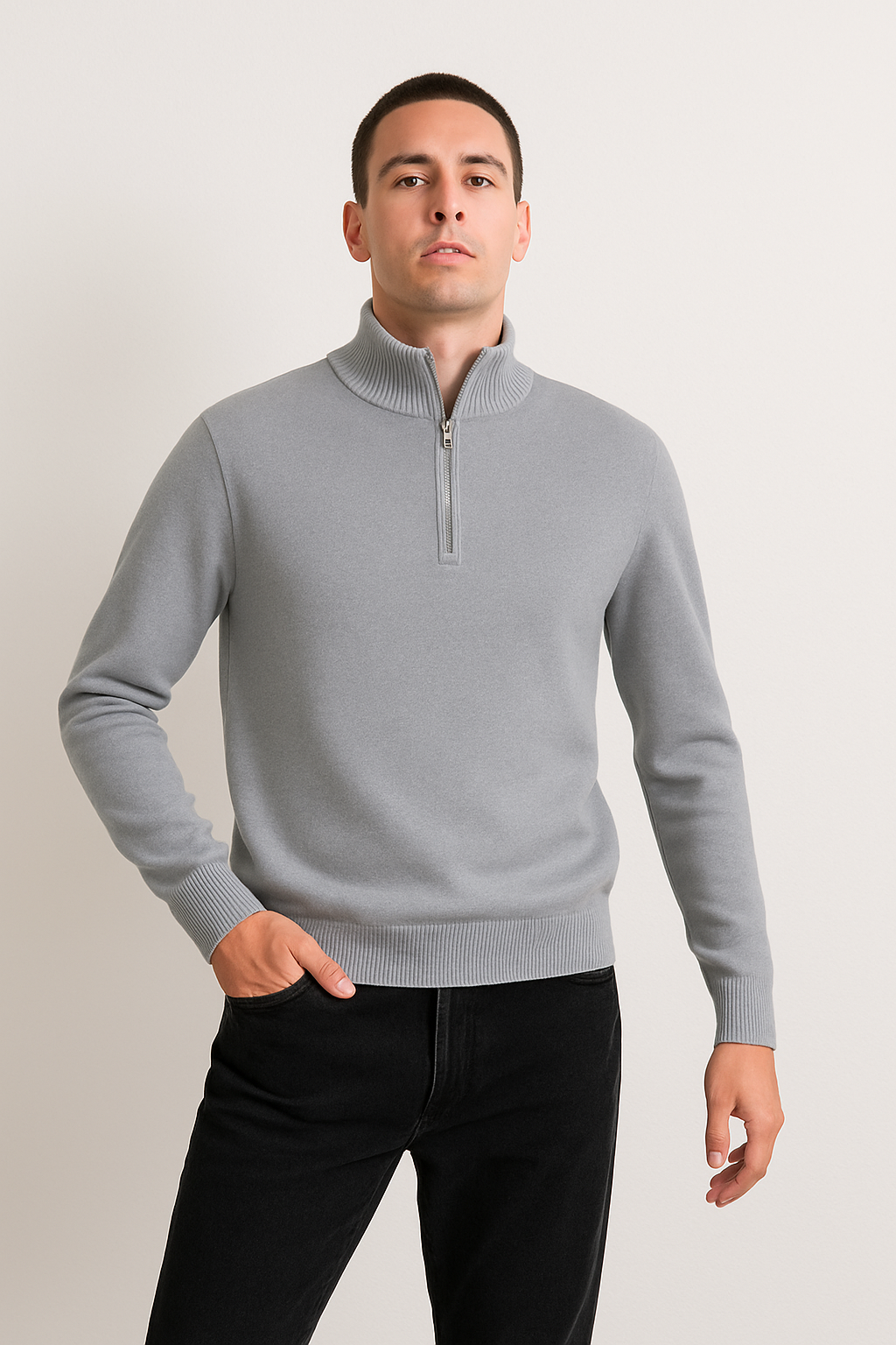 Pullover de Malha - Meio Zíper