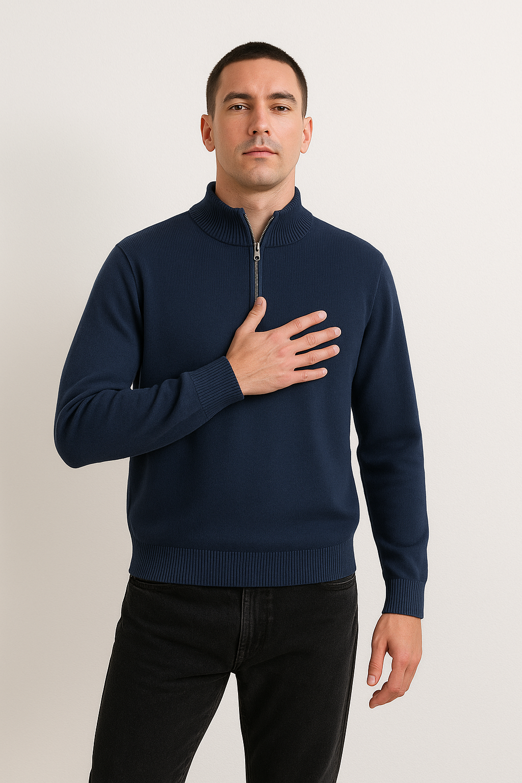 Pullover de Malha - Meio Zíper