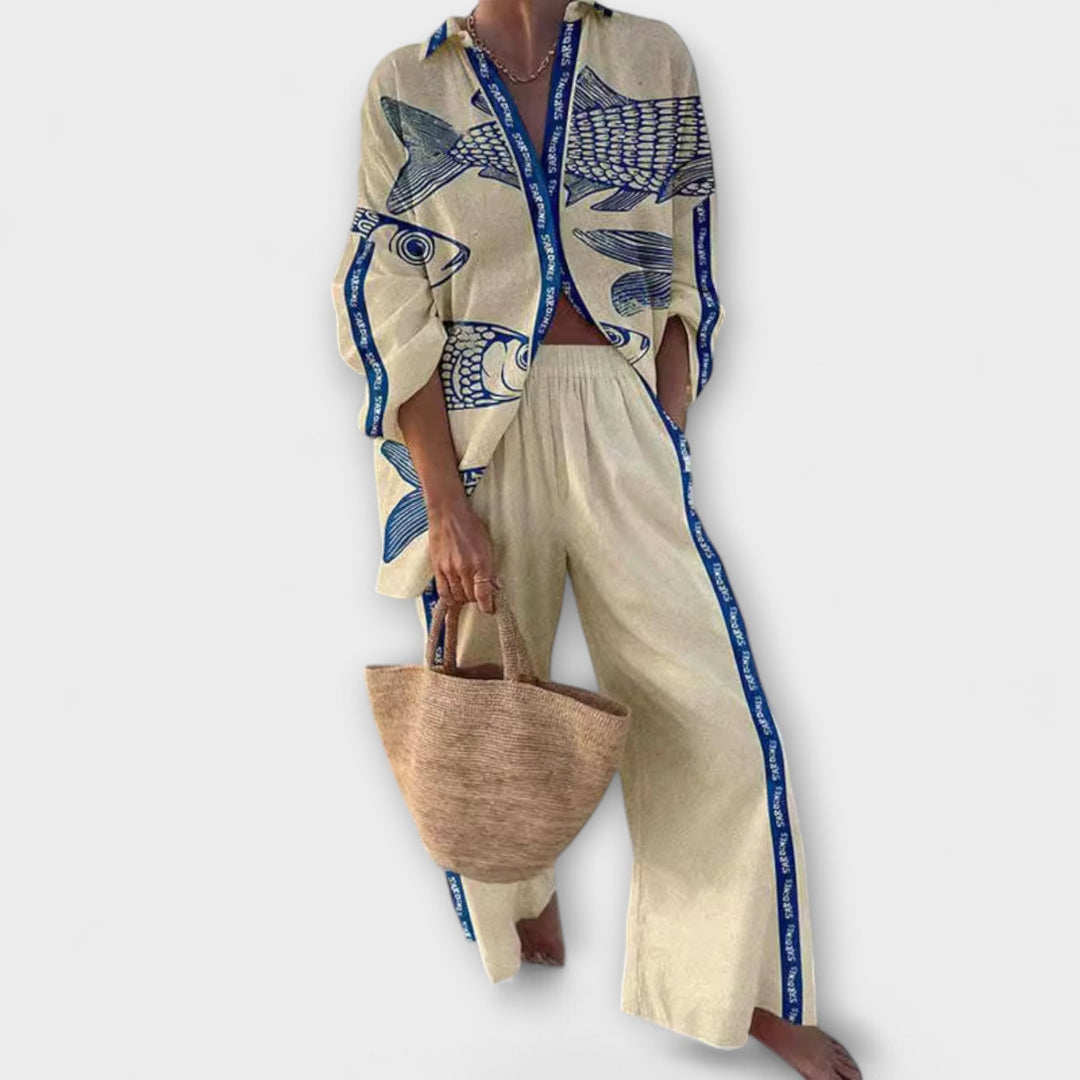 Inês - Conjunto Estampa Azul Peixe