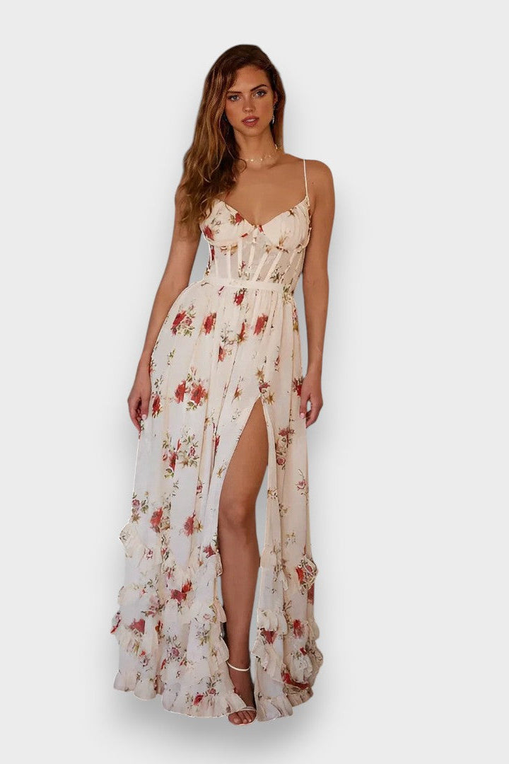 Sónia - Vestido midi padrão floral