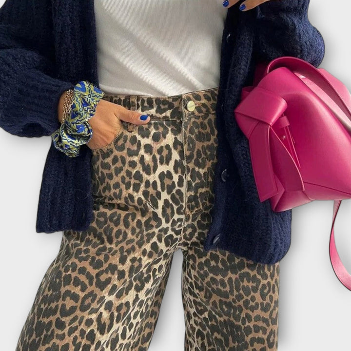 Chandra - Calças de ganga vintage leopardo