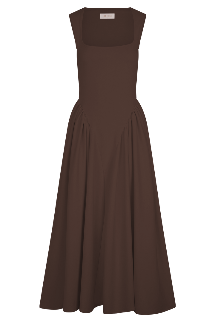 Sara - Vestido midi em malha castanho