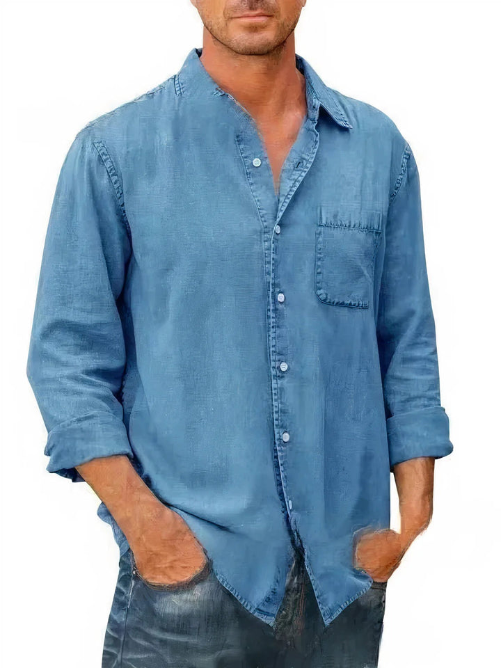 Camisa - Mistura de Denim Longa