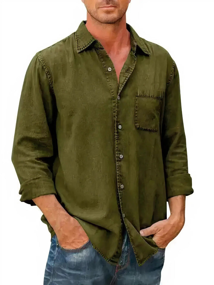 Camisa - Mistura de Denim Longa