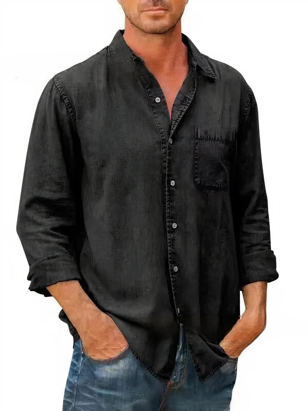 Camisa - Mistura de Denim Longa