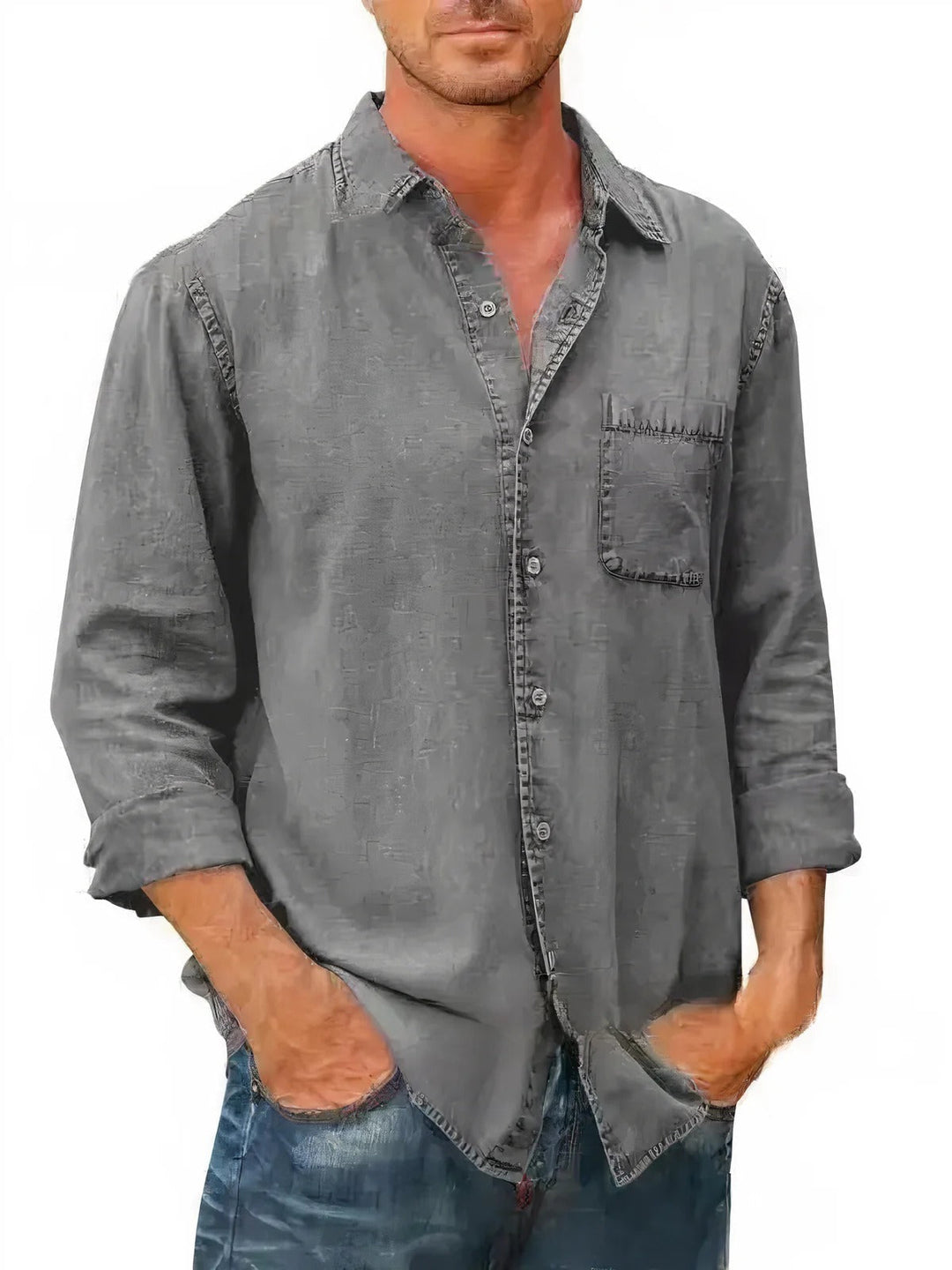 Camisa - Mistura de Denim Longa