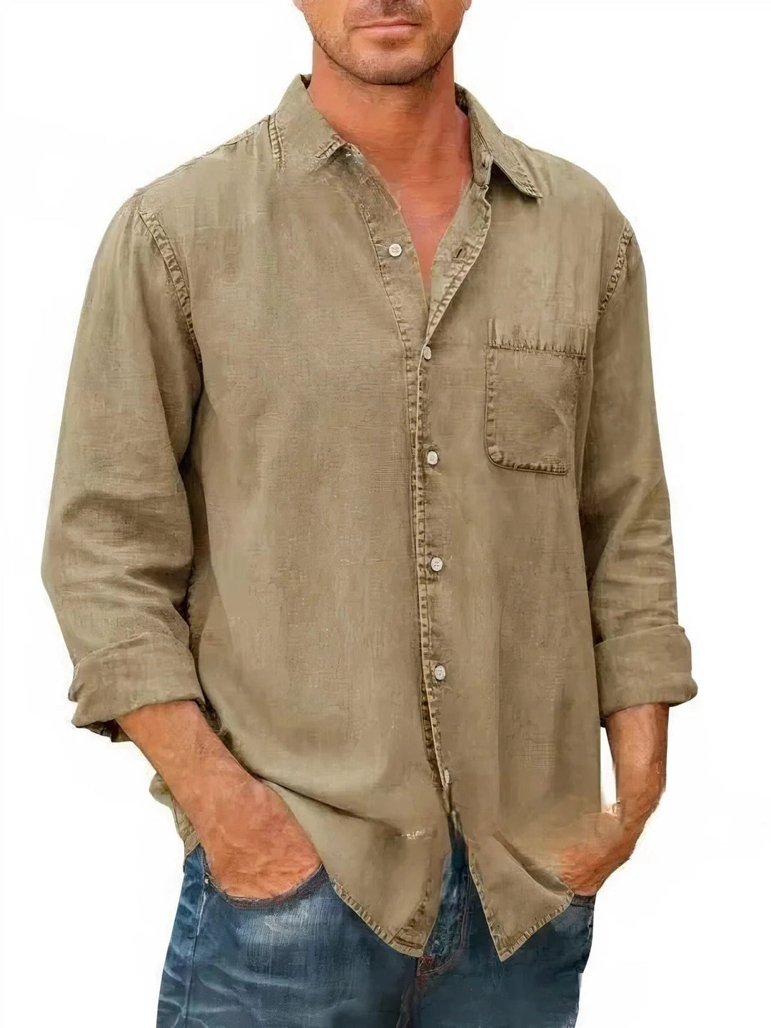 Camisa - Mistura de Denim Longa