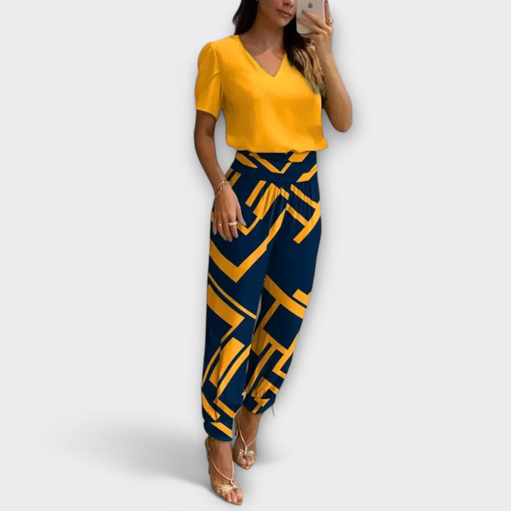 Irmelinda - Conjunto elegante camisola e calças