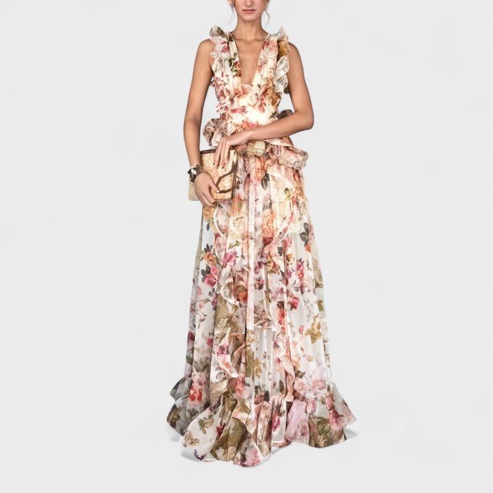 Isabela - Vestido comprido com folhos