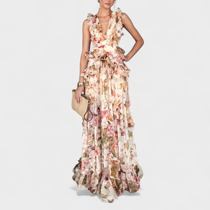 Isabela - Vestido comprido com folhos