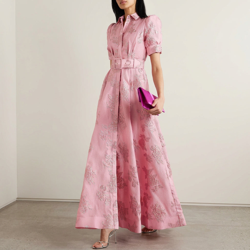Matilde - Vestido Longo em Jacquard Floral com Cinto
