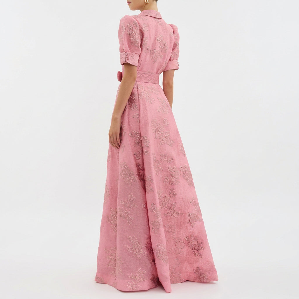 Matilde - Vestido Longo em Jacquard Floral com Cinto