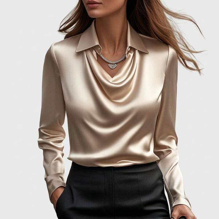 Inês - Blusa de Cetim Luxuosa com Decote Suave