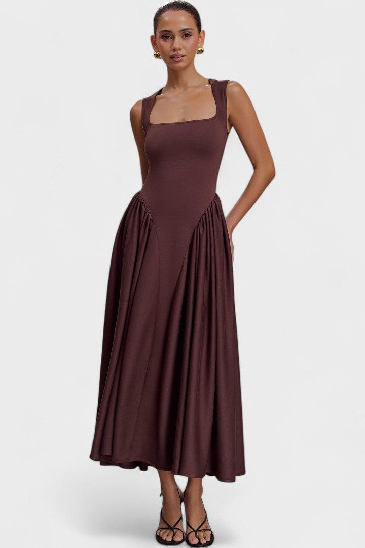 Sara - Vestido midi em malha castanho