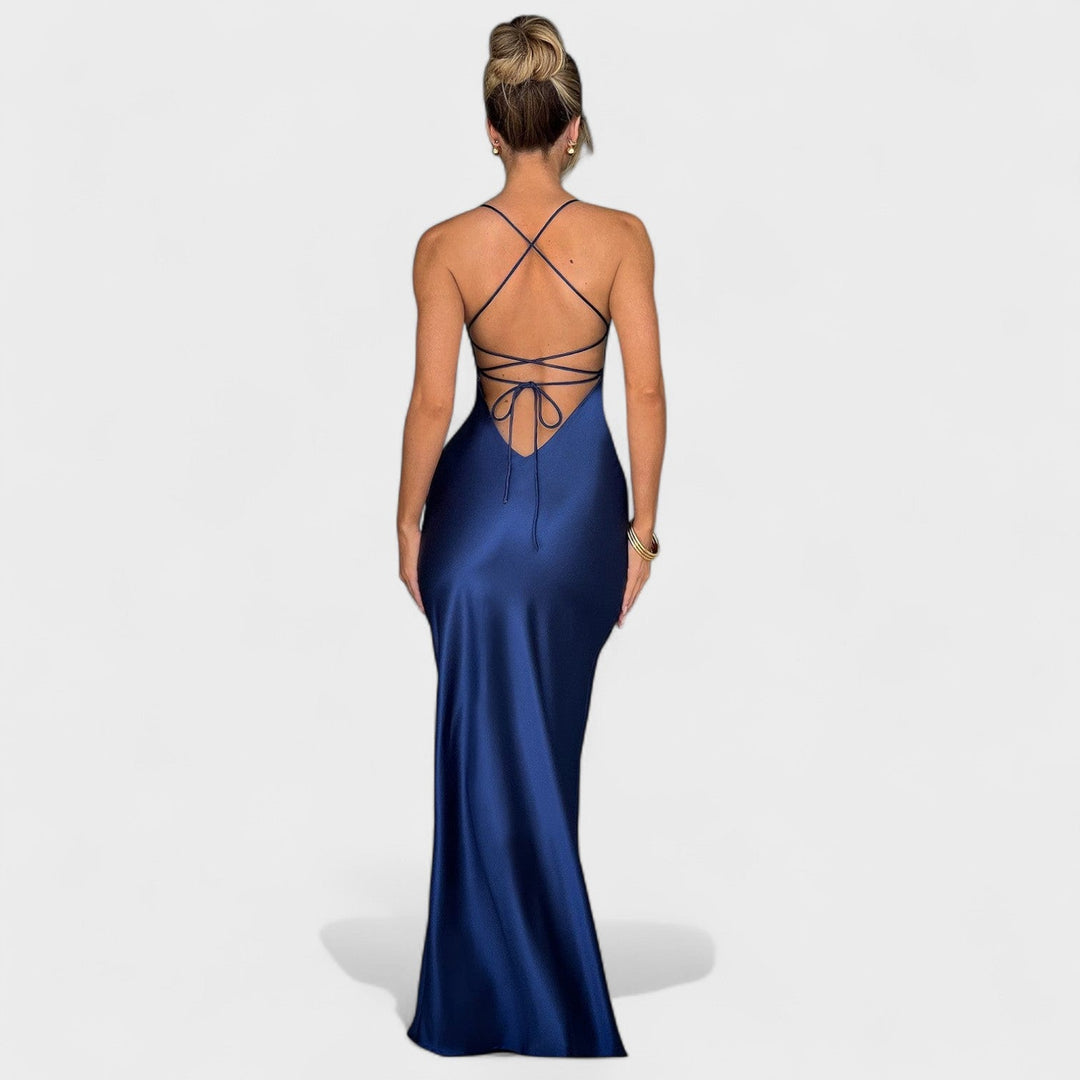 Elena - Vestido de cetim azul meia-noite
