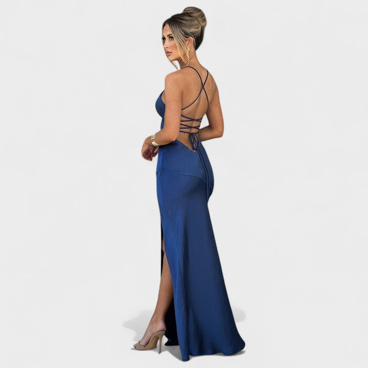 Elena - Vestido de cetim azul meia-noite