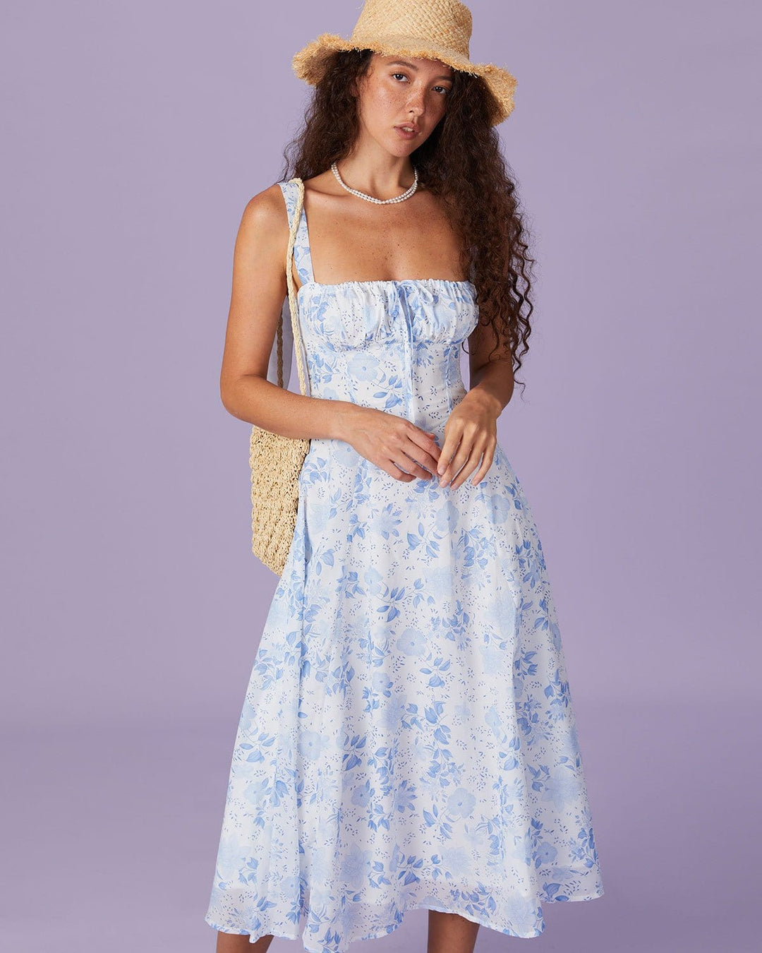 Renata - Vestido Midi Azul Floral