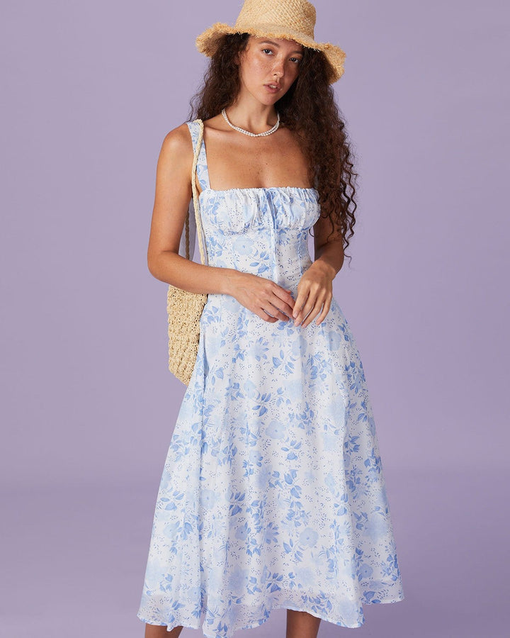 Renata - Vestido Midi Azul Floral