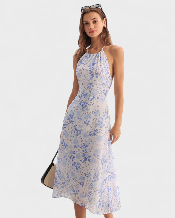 Clarice - Vestido Midi Azul Floral