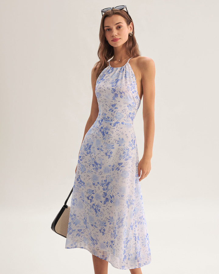 Clarice - Vestido Midi Azul Floral