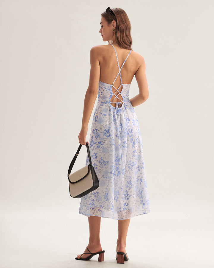 Clarice - Vestido Midi Azul Floral